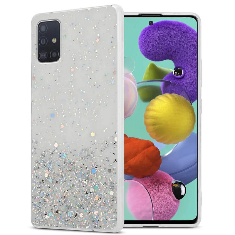 Cadorabo Hülle kompatibel mit Samsung Galaxy A51 5G Schutzhülle aus flexiblem TPU Silikon mit funkelnden Glitter