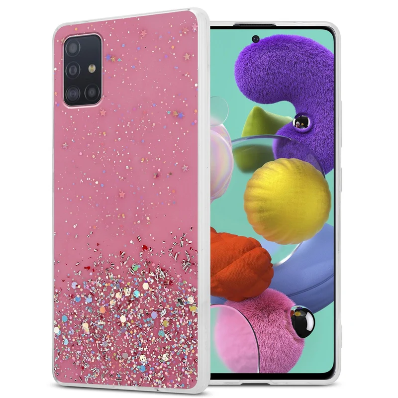 Cadorabo Hülle kompatibel mit Samsung Galaxy A51 5G Schutzhülle aus flexiblem TPU Silikon mit funkelnden Glitter