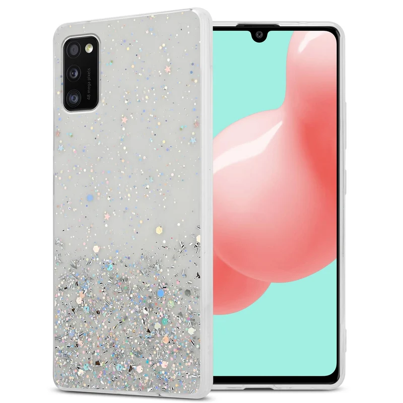 Cadorabo Hülle kompatibel mit Samsung Galaxy A41 Schutzhülle aus flexiblem TPU Silikon mit funkelnden Glitter