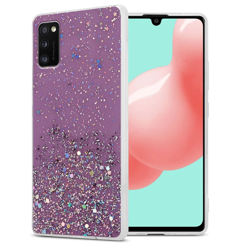 Cadorabo Hülle kompatibel mit Samsung Galaxy A41 Schutzhülle aus flexiblem TPU Silikon mit funkelnden Glitter