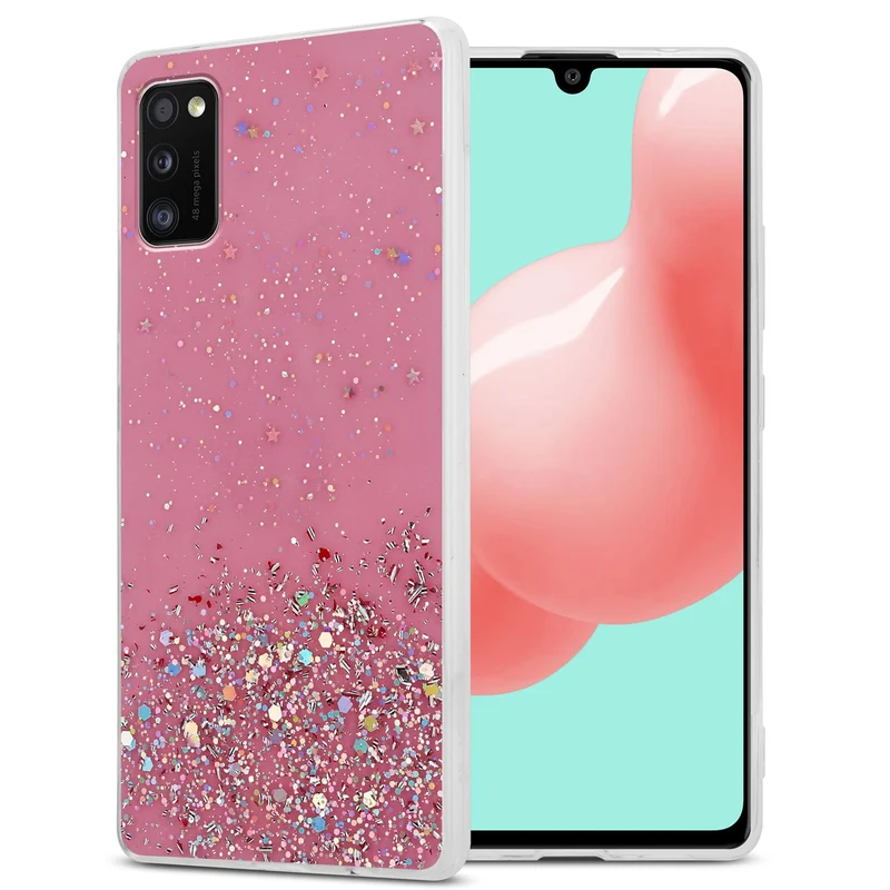 Cadorabo Hülle kompatibel mit Samsung Galaxy A41 Schutzhülle aus flexiblem TPU Silikon mit funkelnden Glitter