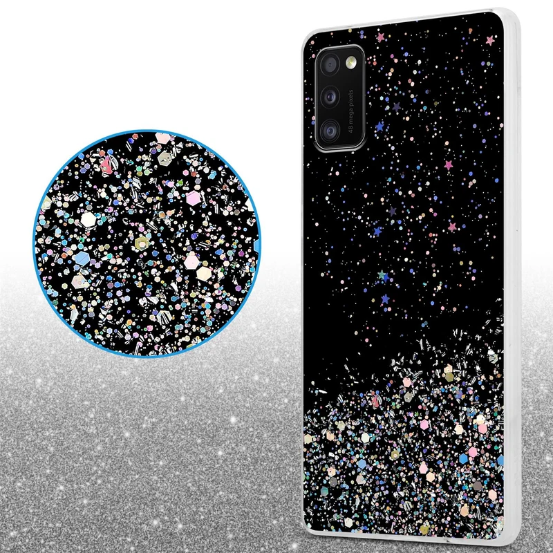 Cadorabo Hülle kompatibel mit Samsung Galaxy A41 Schutzhülle aus flexiblem TPU Silikon mit funkelnden Glitter