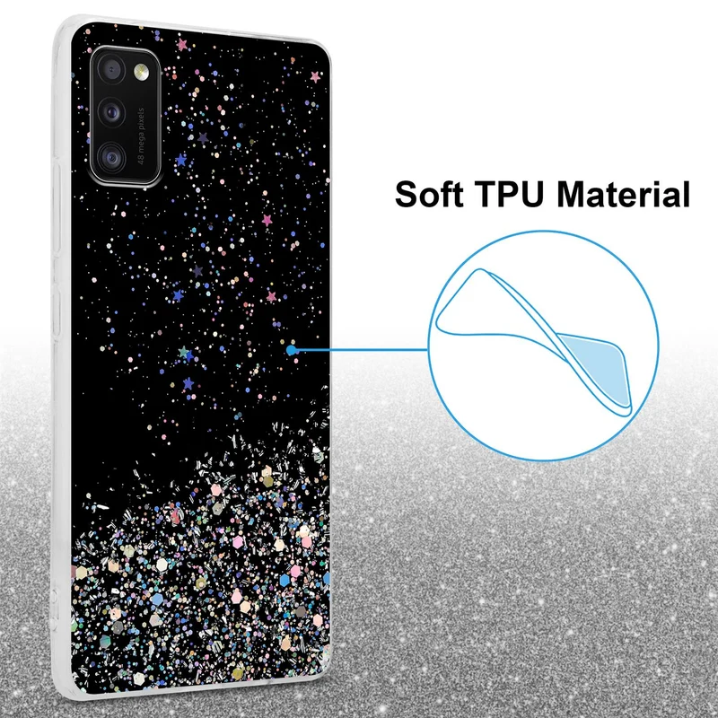 Cadorabo Hülle kompatibel mit Samsung Galaxy A41 Schutzhülle aus flexiblem TPU Silikon mit funkelnden Glitter