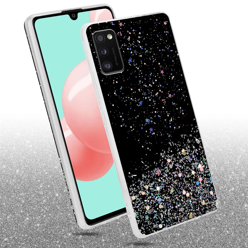 Cadorabo Hülle kompatibel mit Samsung Galaxy A41 Schutzhülle aus flexiblem TPU Silikon mit funkelnden Glitter