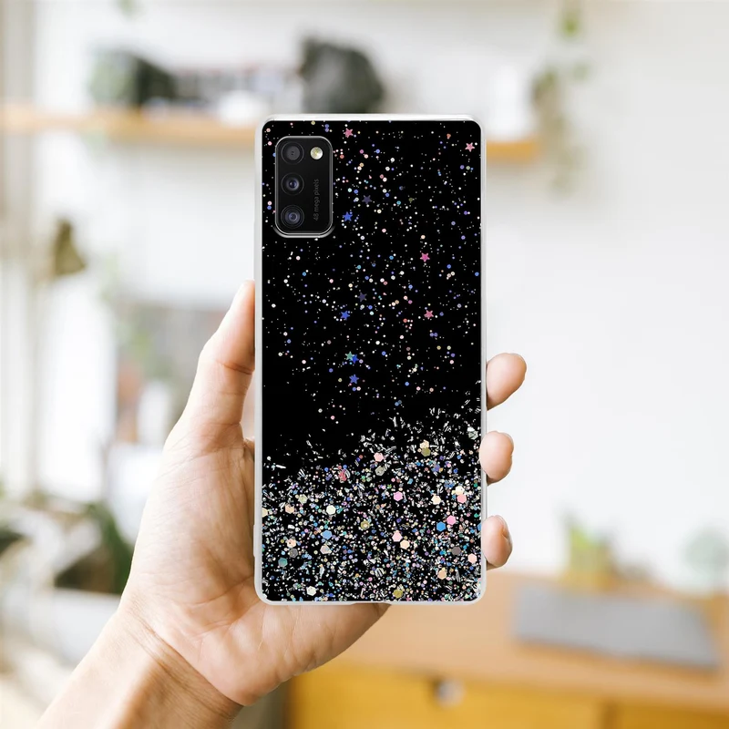 Cadorabo Hülle kompatibel mit Samsung Galaxy A41 Schutzhülle aus flexiblem TPU Silikon mit funkelnden Glitter