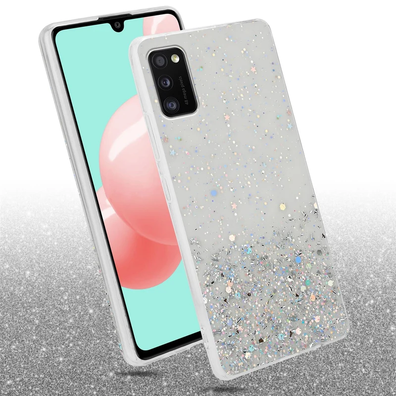 Cadorabo Hülle kompatibel mit Samsung Galaxy A41 Schutzhülle aus flexiblem TPU Silikon mit funkelnden Glitter