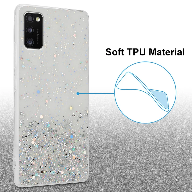 Cadorabo Hülle kompatibel mit Samsung Galaxy A41 Schutzhülle aus flexiblem TPU Silikon mit funkelnden Glitter
