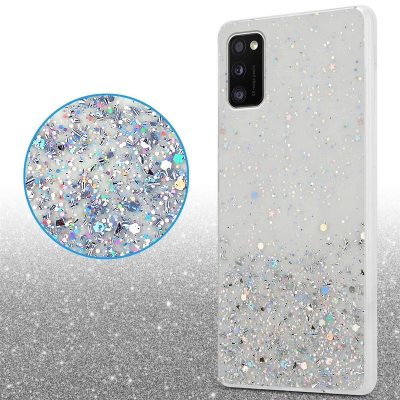 Cadorabo Hülle kompatibel mit Samsung Galaxy A41 Schutzhülle aus flexiblem TPU Silikon mit funkelnden Glitter