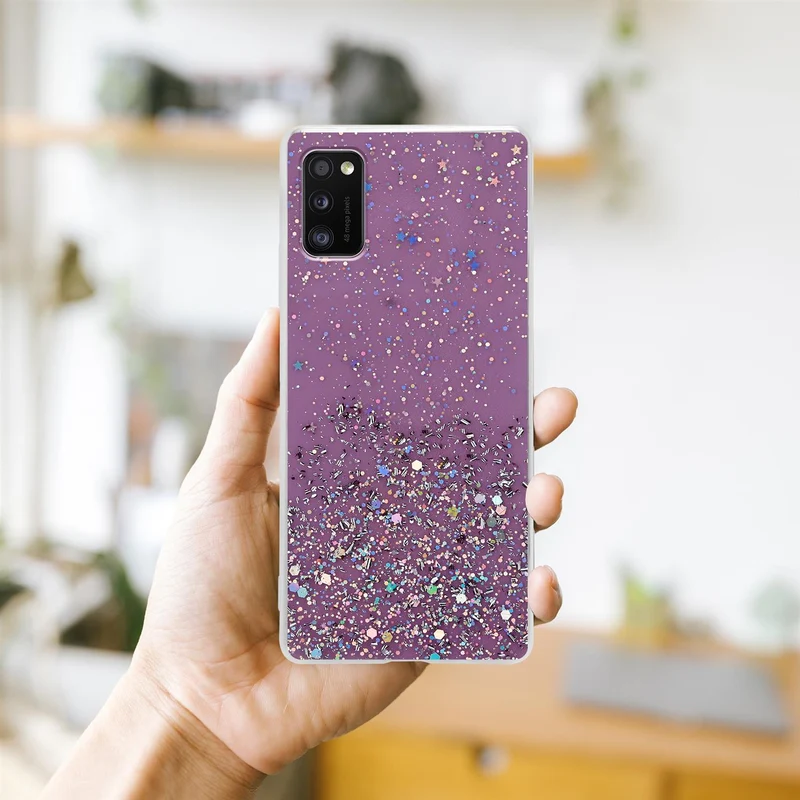Cadorabo Hülle kompatibel mit Samsung Galaxy A41 Schutzhülle aus flexiblem TPU Silikon mit funkelnden Glitter