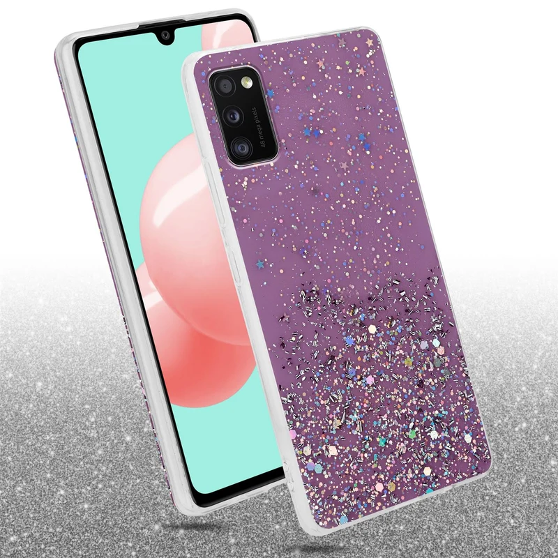 Cadorabo Hülle kompatibel mit Samsung Galaxy A41 Schutzhülle aus flexiblem TPU Silikon mit funkelnden Glitter