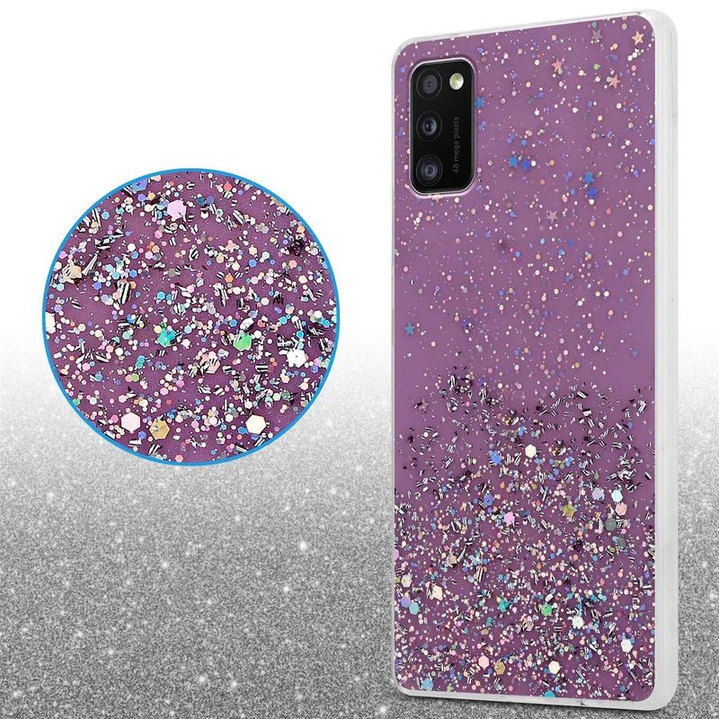 Cadorabo Hülle kompatibel mit Samsung Galaxy A41 Schutzhülle aus flexiblem TPU Silikon mit funkelnden Glitter