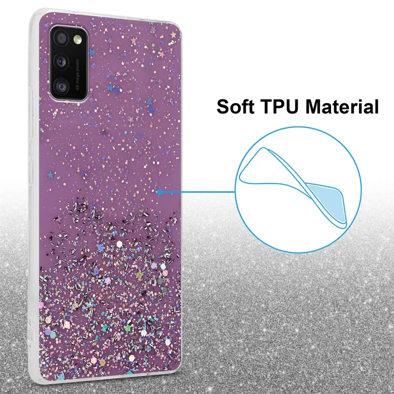 Cadorabo Hülle kompatibel mit Samsung Galaxy A41 Schutzhülle aus flexiblem TPU Silikon mit funkelnden Glitter