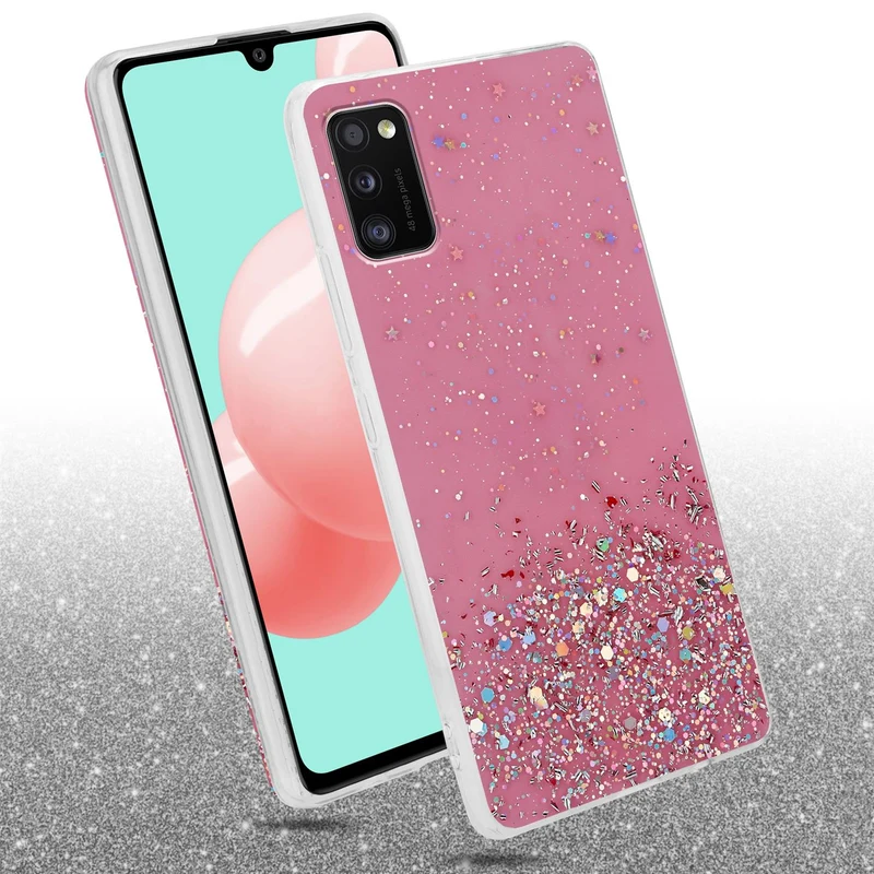 Cadorabo Hülle kompatibel mit Samsung Galaxy A41 Schutzhülle aus flexiblem TPU Silikon mit funkelnden Glitter