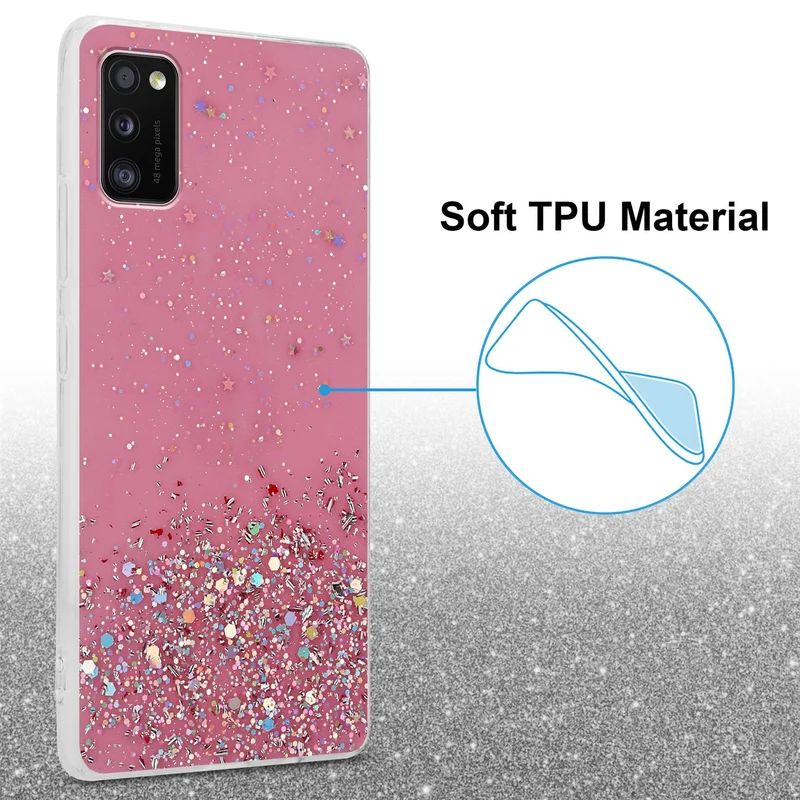 Cadorabo Hülle kompatibel mit Samsung Galaxy A41 Schutzhülle aus flexiblem TPU Silikon mit funkelnden Glitter
