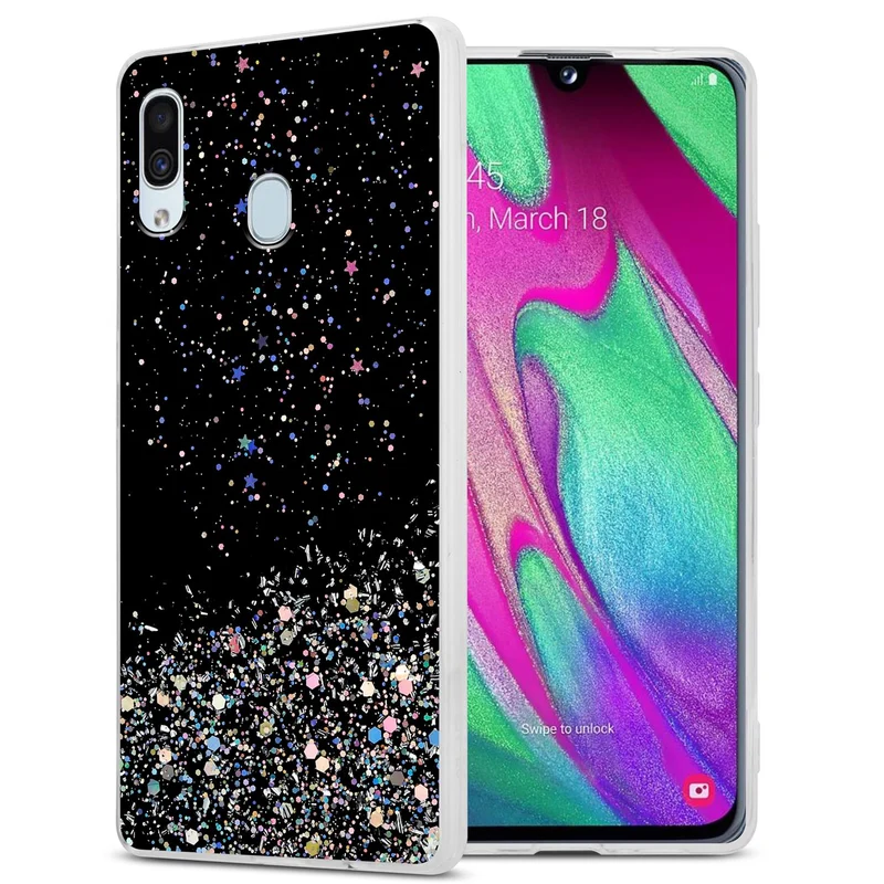 Cadorabo Hülle kompatibel mit Samsung Galaxy A40 Schutzhülle aus flexiblem TPU Silikon mit funkelnden Glitter