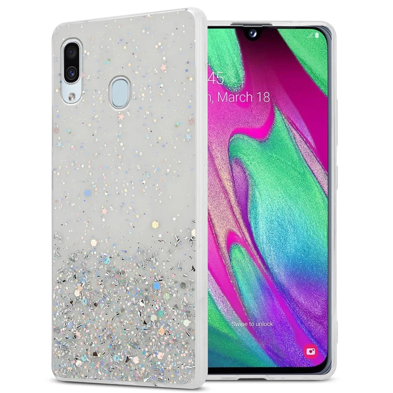 Cadorabo Hülle kompatibel mit Samsung Galaxy A40 Schutzhülle aus flexiblem TPU Silikon mit funkelnden Glitter