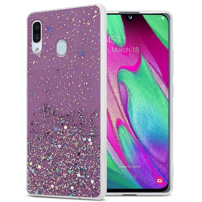 Cadorabo Hülle kompatibel mit Samsung Galaxy A40 Schutzhülle aus flexiblem TPU Silikon mit funkelnden Glitter