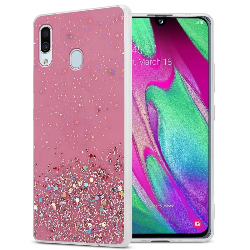 Cadorabo Hülle kompatibel mit Samsung Galaxy A40 Schutzhülle aus flexiblem TPU Silikon mit funkelnden Glitter