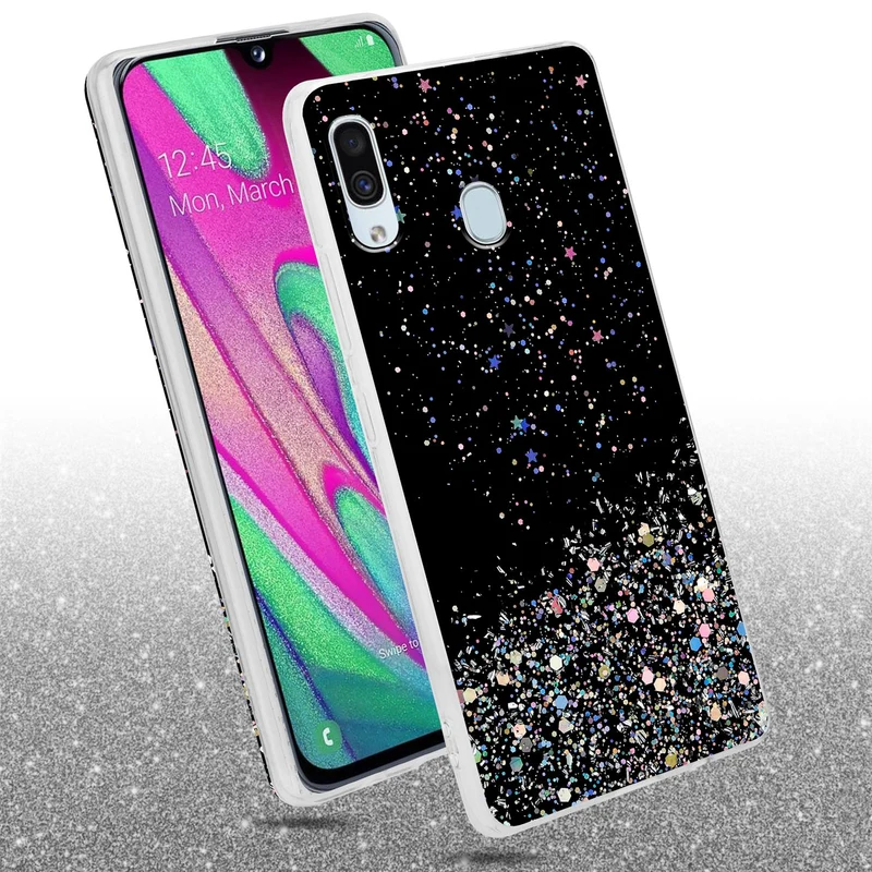 Cadorabo Hülle kompatibel mit Samsung Galaxy A40 Schutzhülle aus flexiblem TPU Silikon mit funkelnden Glitter