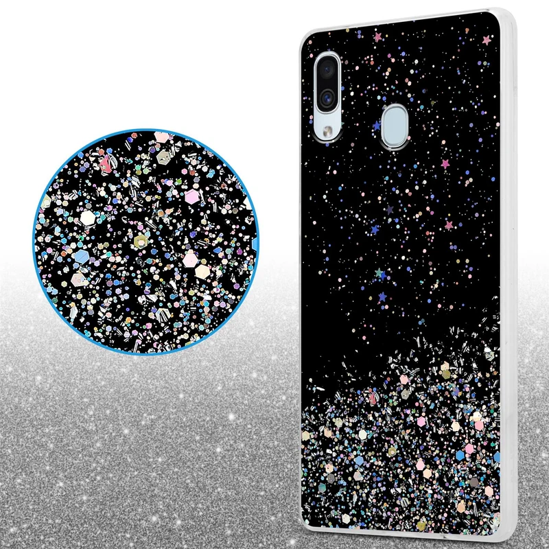 Cadorabo Hülle kompatibel mit Samsung Galaxy A40 Schutzhülle aus flexiblem TPU Silikon mit funkelnden Glitter