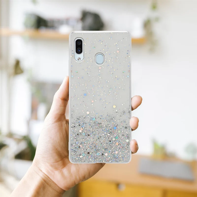 Cadorabo Hülle kompatibel mit Samsung Galaxy A40 Schutzhülle aus flexiblem TPU Silikon mit funkelnden Glitter