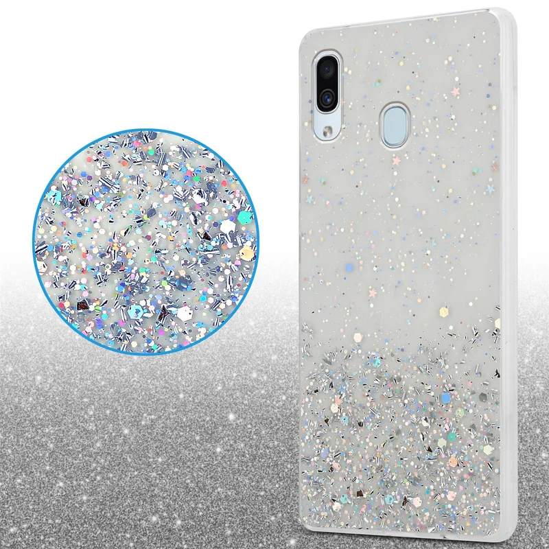Cadorabo Hülle kompatibel mit Samsung Galaxy A40 Schutzhülle aus flexiblem TPU Silikon mit funkelnden Glitter