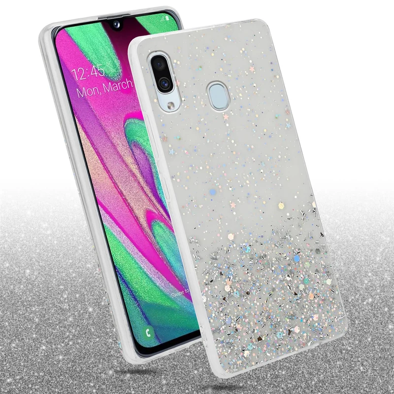 Cadorabo Hülle kompatibel mit Samsung Galaxy A40 Schutzhülle aus flexiblem TPU Silikon mit funkelnden Glitter