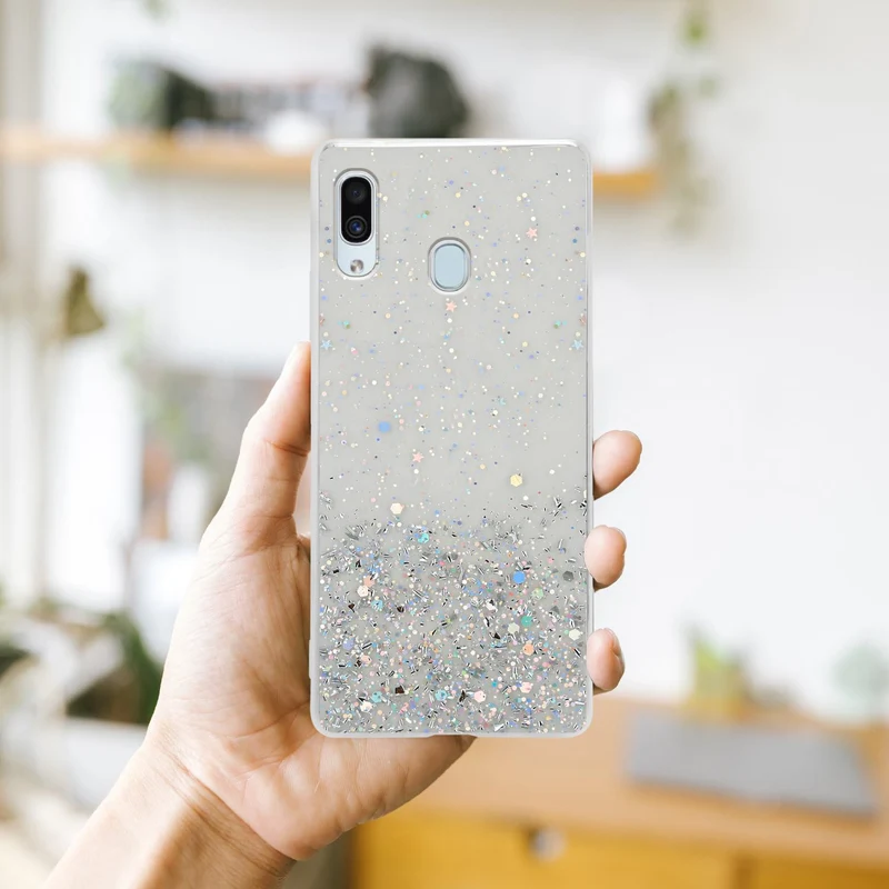 Cadorabo Hülle kompatibel mit Samsung Galaxy A40 Schutzhülle aus flexiblem TPU Silikon mit funkelnden Glitter