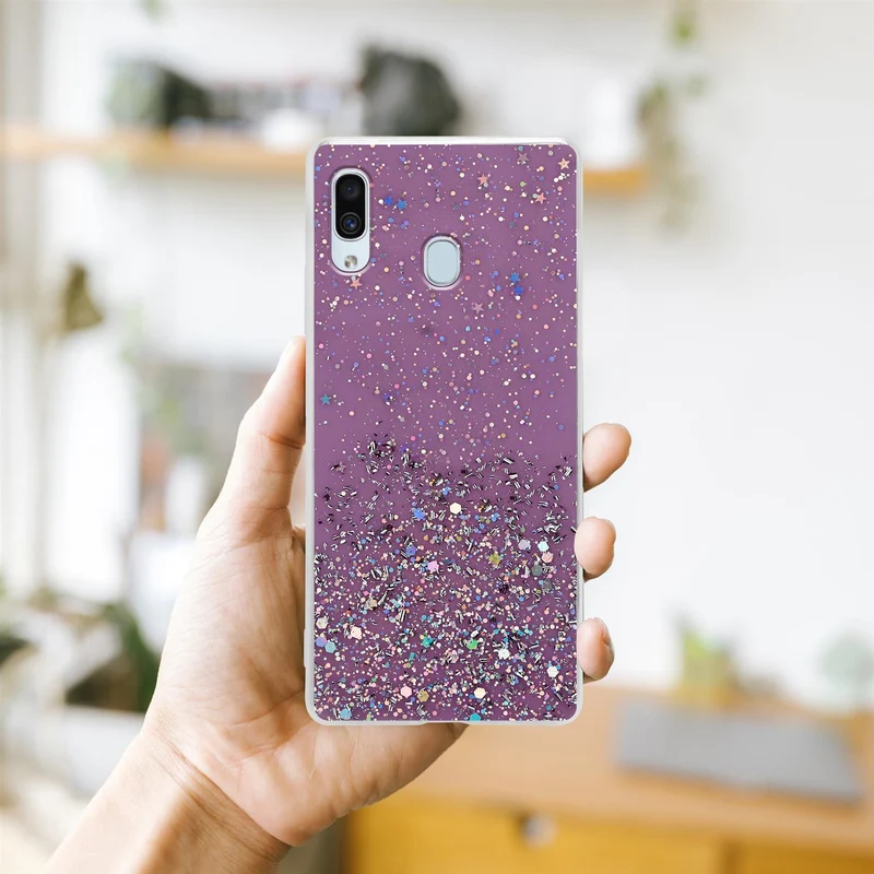 Cadorabo Hülle kompatibel mit Samsung Galaxy A40 Schutzhülle aus flexiblem TPU Silikon mit funkelnden Glitter