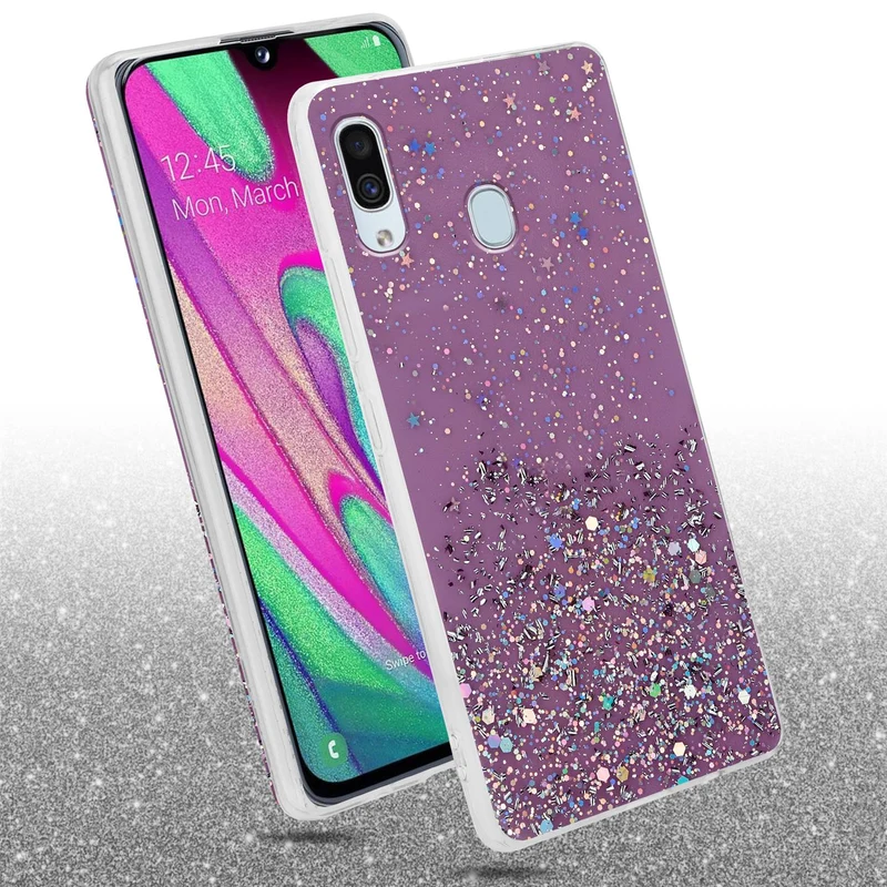 Cadorabo Hülle kompatibel mit Samsung Galaxy A40 Schutzhülle aus flexiblem TPU Silikon mit funkelnden Glitter