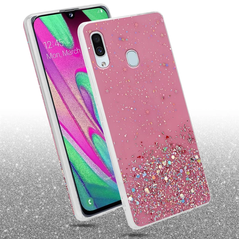 Cadorabo Hülle kompatibel mit Samsung Galaxy A40 Schutzhülle aus flexiblem TPU Silikon mit funkelnden Glitter