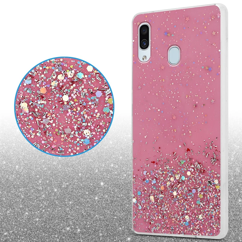 Cadorabo Hülle kompatibel mit Samsung Galaxy A40 Schutzhülle aus flexiblem TPU Silikon mit funkelnden Glitter