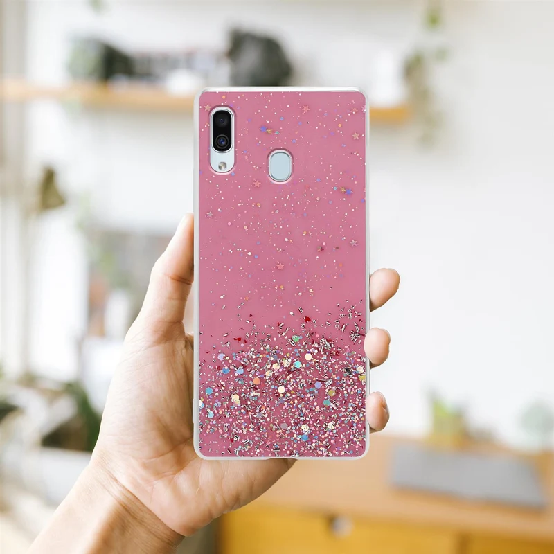 Cadorabo Hülle kompatibel mit Samsung Galaxy A40 Schutzhülle aus flexiblem TPU Silikon mit funkelnden Glitter