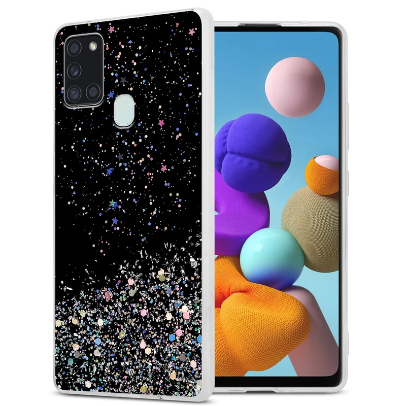 Cadorabo Hülle kompatibel mit Samsung Galaxy A21s Schutzhülle aus flexiblem TPU Silikon mit funkelnden Glitter