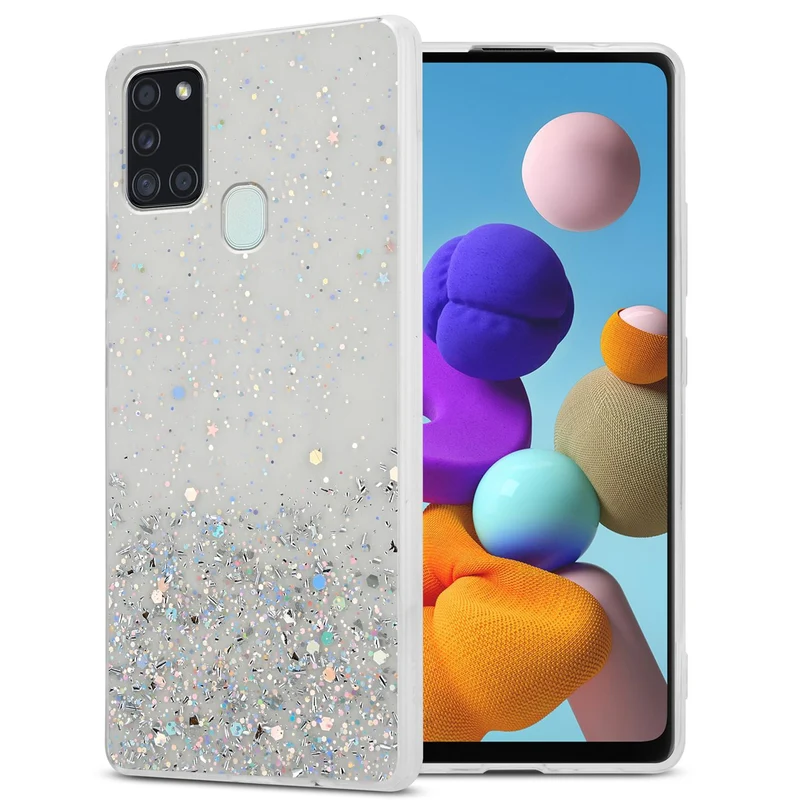 Cadorabo Hülle kompatibel mit Samsung Galaxy A21s Schutzhülle aus flexiblem TPU Silikon mit funkelnden Glitter