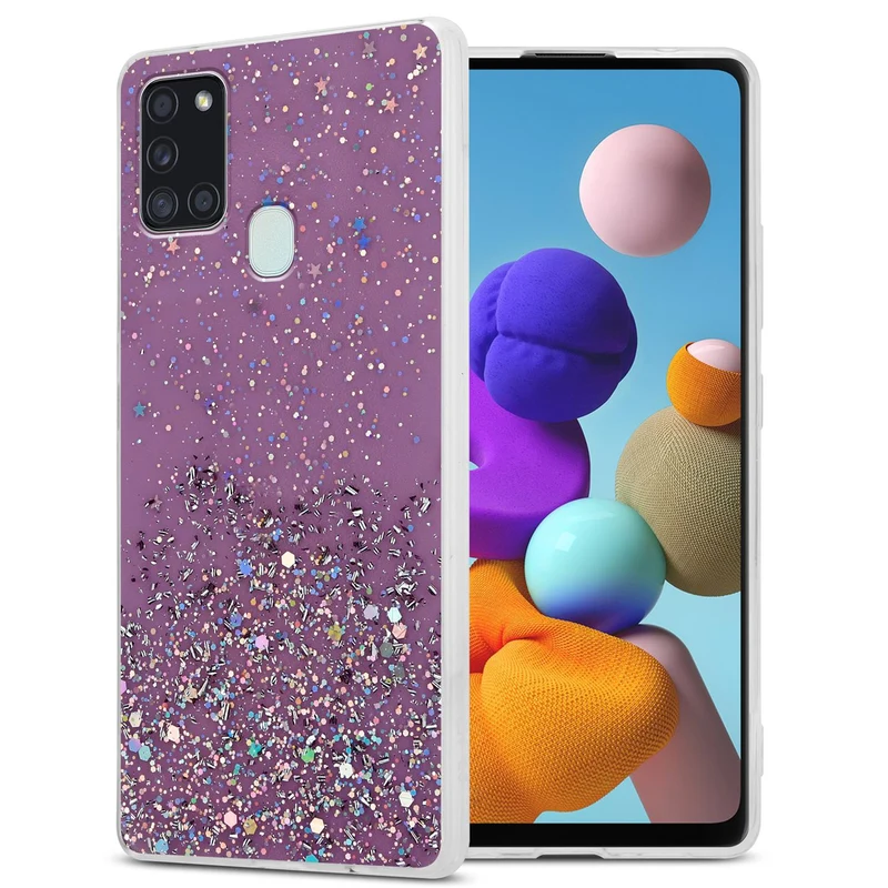 Cadorabo Hülle kompatibel mit Samsung Galaxy A21s Schutzhülle aus flexiblem TPU Silikon mit funkelnden Glitter