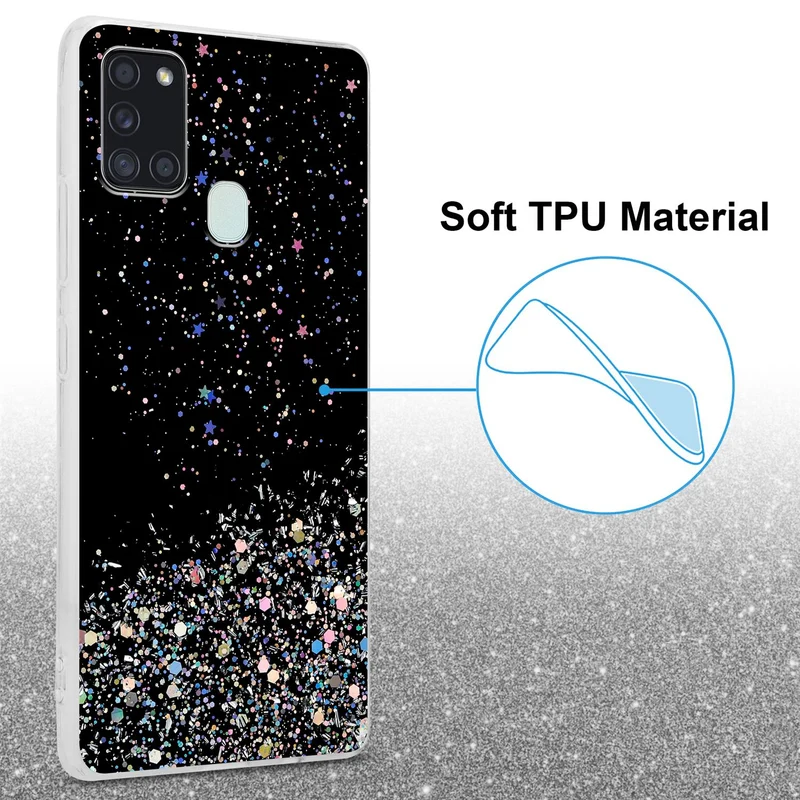 Cadorabo Hülle kompatibel mit Samsung Galaxy A21s Schutzhülle aus flexiblem TPU Silikon mit funkelnden Glitter