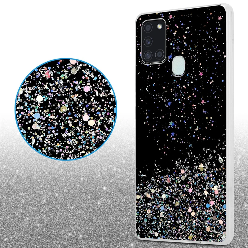 Cadorabo Hülle kompatibel mit Samsung Galaxy A21s Schutzhülle aus flexiblem TPU Silikon mit funkelnden Glitter