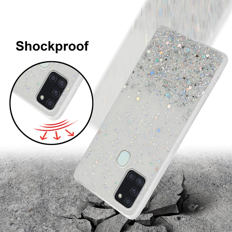 Cadorabo Hülle kompatibel mit Samsung Galaxy A21s Schutzhülle aus flexiblem TPU Silikon mit funkelnden Glitter