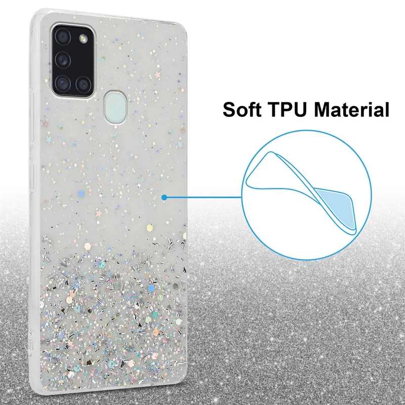 Cadorabo Hülle kompatibel mit Samsung Galaxy A21s Schutzhülle aus flexiblem TPU Silikon mit funkelnden Glitter