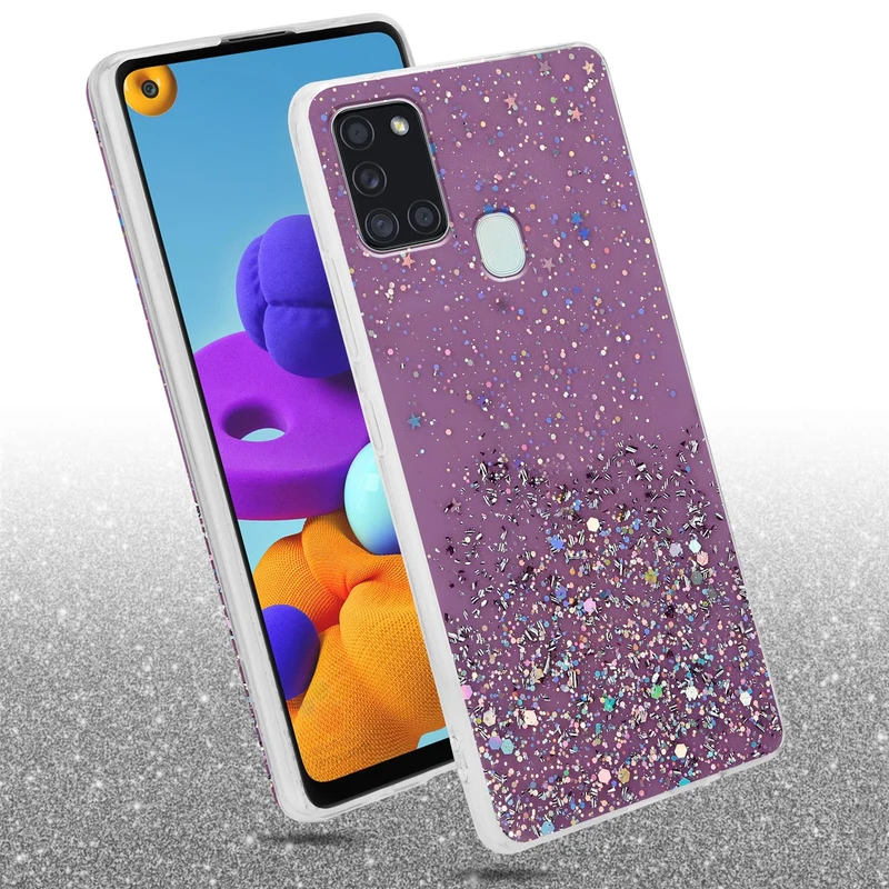 Cadorabo Hülle kompatibel mit Samsung Galaxy A21s Schutzhülle aus flexiblem TPU Silikon mit funkelnden Glitter