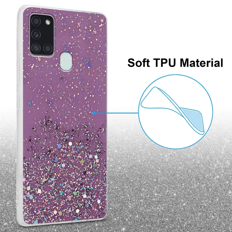 Cadorabo Hülle kompatibel mit Samsung Galaxy A21s Schutzhülle aus flexiblem TPU Silikon mit funkelnden Glitter