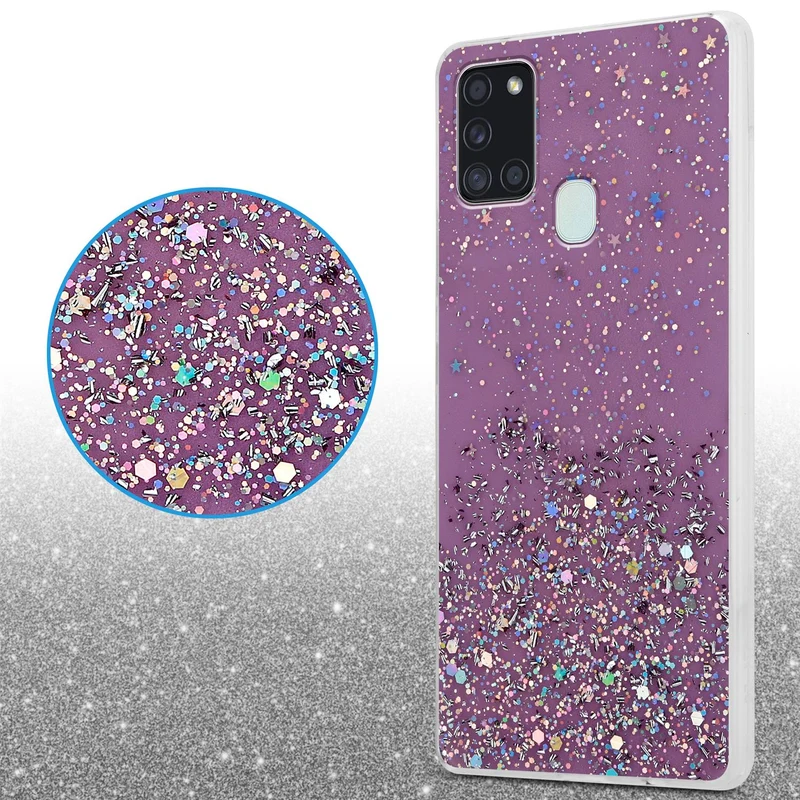 Cadorabo Hülle kompatibel mit Samsung Galaxy A21s Schutzhülle aus flexiblem TPU Silikon mit funkelnden Glitter