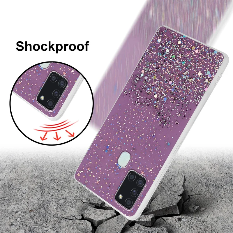 Cadorabo Hülle kompatibel mit Samsung Galaxy A21s Schutzhülle aus flexiblem TPU Silikon mit funkelnden Glitter