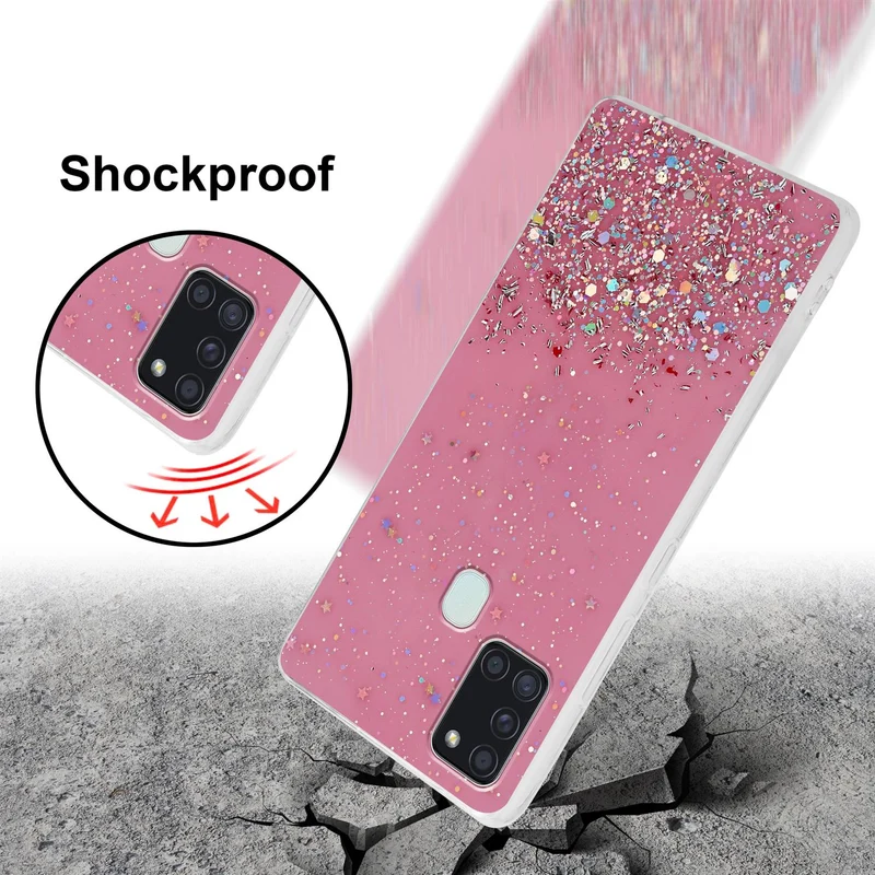Cadorabo Hülle kompatibel mit Samsung Galaxy A21s Schutzhülle aus flexiblem TPU Silikon mit funkelnden Glitter
