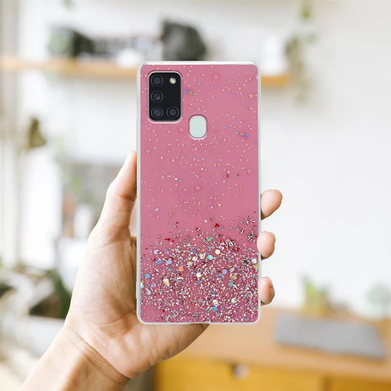 Cadorabo Hülle kompatibel mit Samsung Galaxy A21s Schutzhülle aus flexiblem TPU Silikon mit funkelnden Glitter