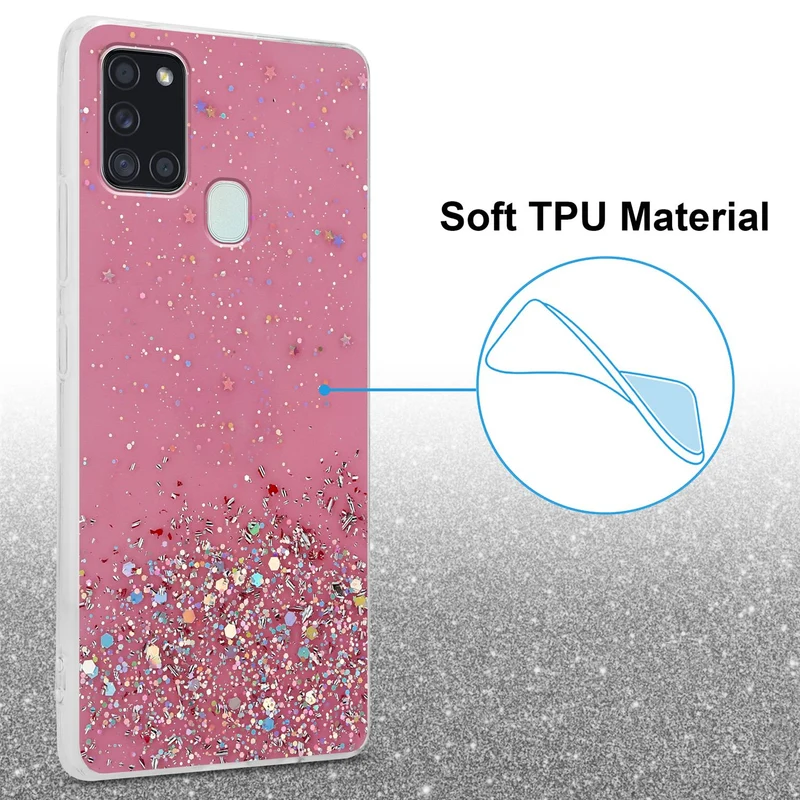 Cadorabo Hülle kompatibel mit Samsung Galaxy A21s Schutzhülle aus flexiblem TPU Silikon mit funkelnden Glitter