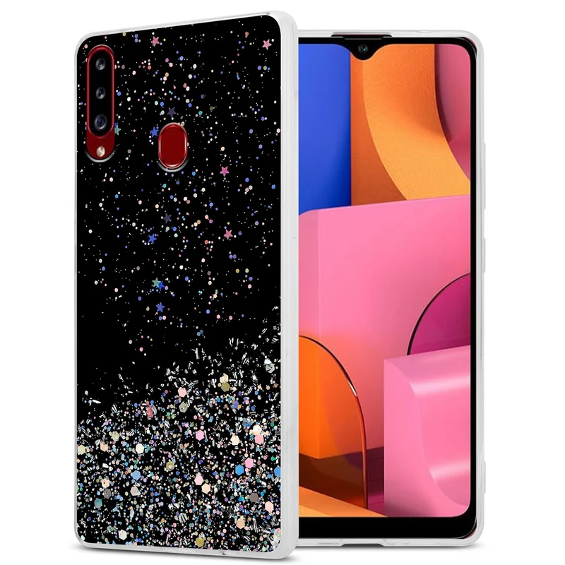 Cadorabo Hülle kompatibel mit Samsung Galaxy A20s Schutzhülle aus flexiblem TPU Silikon mit funkelnden Glitter