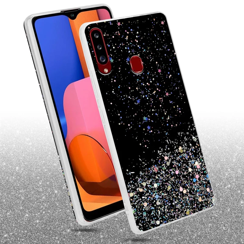 Cadorabo Hülle kompatibel mit Samsung Galaxy A20s Schutzhülle aus flexiblem TPU Silikon mit funkelnden Glitter