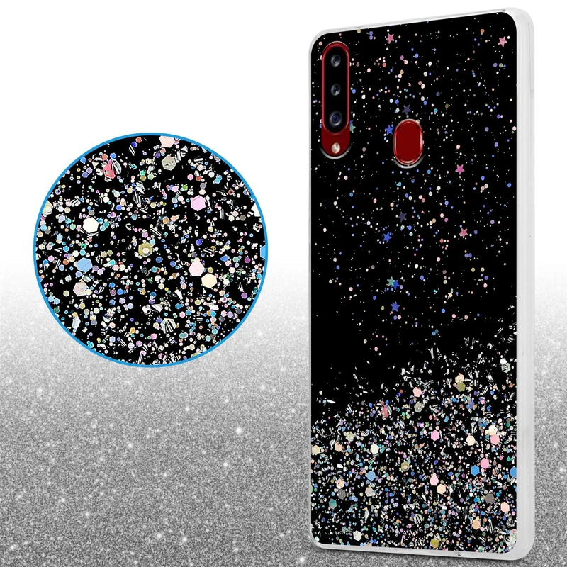 Cadorabo Hülle kompatibel mit Samsung Galaxy A20s Schutzhülle aus flexiblem TPU Silikon mit funkelnden Glitter